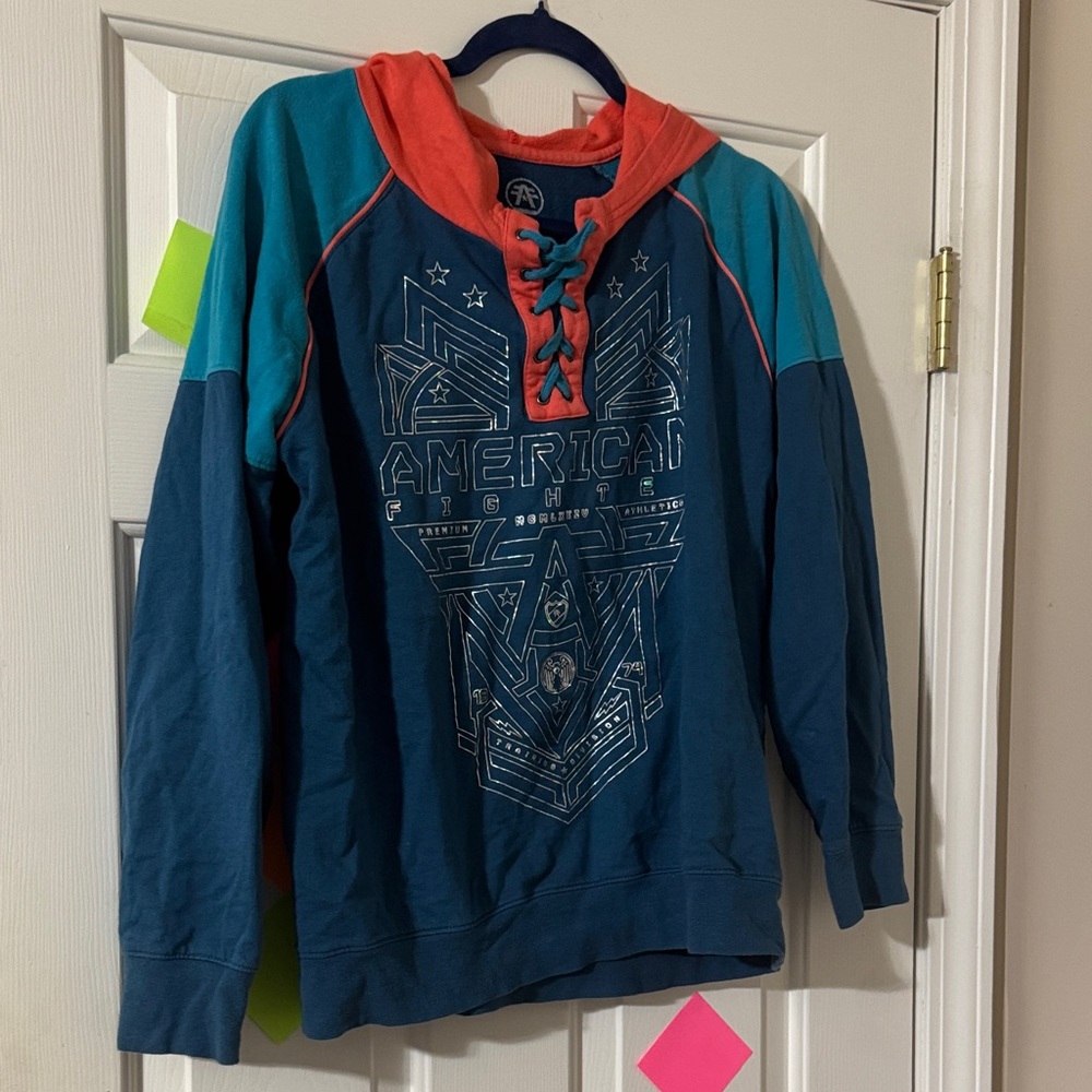 American Fighter Teal and Red Lace-Up Hoodie
